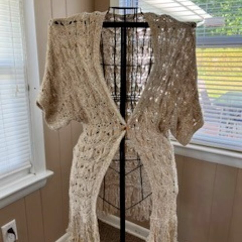 American Eagle-Short Sleeve Tan Knit Sweater Jacket Fringe SZ. XS/S - Picture 3 of 11